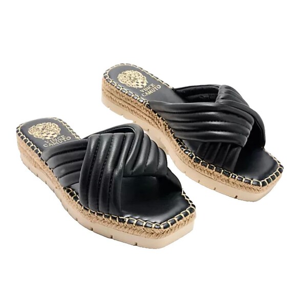 Vince Camuto Espadrille Slides Sz 6 Padded Black Sandals Summer Comfort Casual - Picture 1 of 11